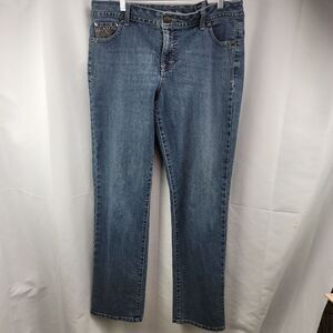 Style & co Women's Jeans Sz 12 Straight Leg Embellished‎ pockets 31" inseam Blue